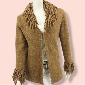 Lucidity Women’s M Cardigan Sweater Tan Fringe Wool Blend Long Sleeve RN# 75343
